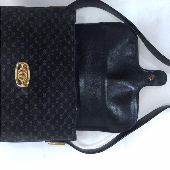 Gucci Navy Leather Bag with Gold Logo - Picture 6 of 10